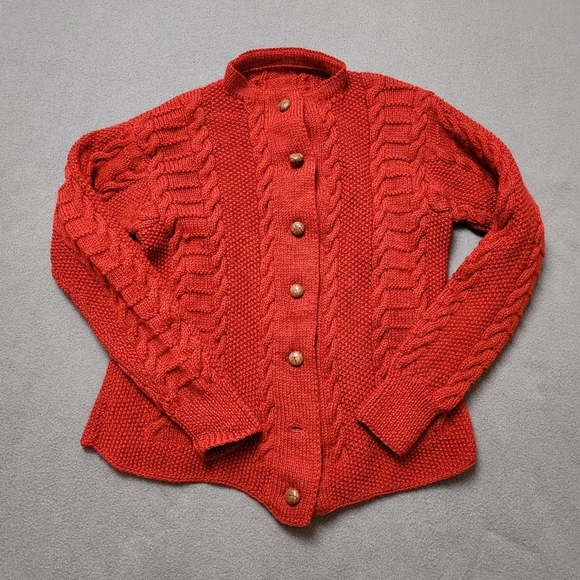 Hand Knit Cable Knit Wool Cardigan Sweater Cardigan Hand Knit Vtg - Picture 6 of 15
